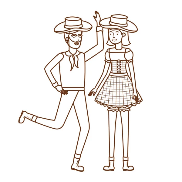 Boeren paar dansen met stro hoed — Stockvector