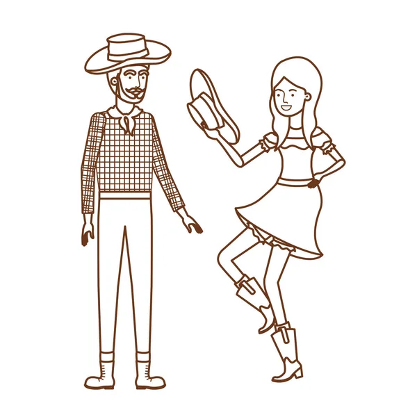 农民夫妇跳舞与草帽 — 图库矢量图片