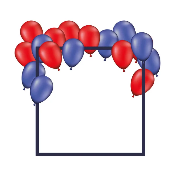 Cadre avec ballons rouges et bleus icône isolée — Image vectorielle