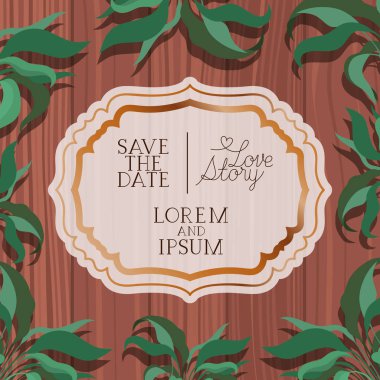 ahşap arka planda yapraklar ile aşk hikayesi çerçeve