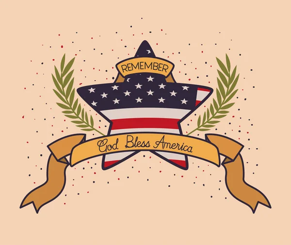 Hvězda s věnec a USA vlajka památného dne — Stockový vektor