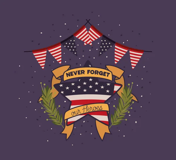 Ster met krans en USA vlag van Memorial Day embleem — Stockvector