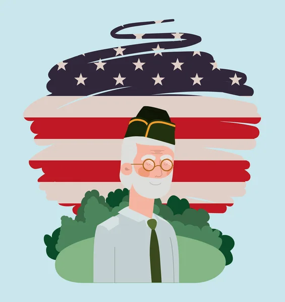 Βετεράνος στρατιωτικός με σημαία των ΗΠΑ ζωγραφισμένο στο πεδίο — Διανυσματικό Αρχείο