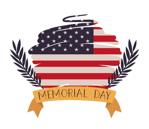 USA vlag geschilderd met krans van Memorial Day embleem — Stockvector