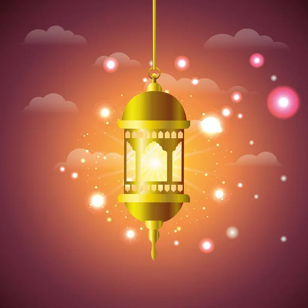 Ramadan kareem lampe dorée suspendue — Image vectorielle