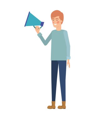 Elinde megafonla genç bir adam.