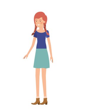 Beyaz arka plan karakterli genç bir kadın.