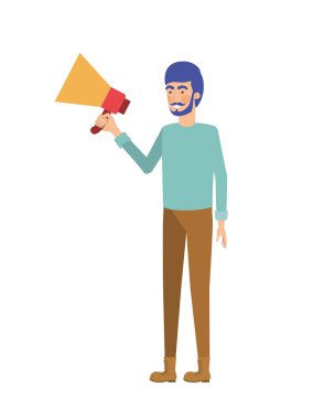 Elinde megafonla genç bir adam.