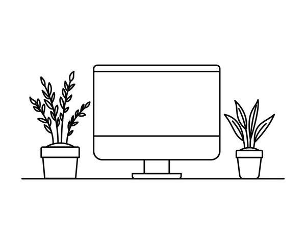 Οθόνη υπολογιστή με φυτό εσωτερικού χώρου σε λευκό φόντο — Διανυσματικό Αρχείο