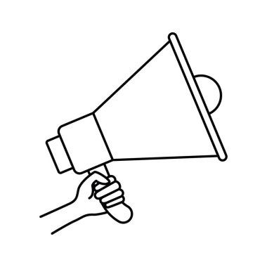 beyaz arka planda megafon ile el silueti