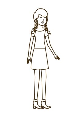 Beyaz arka plan karakterli genç bir kadın.