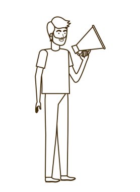 Elinde megafonla genç bir adam.