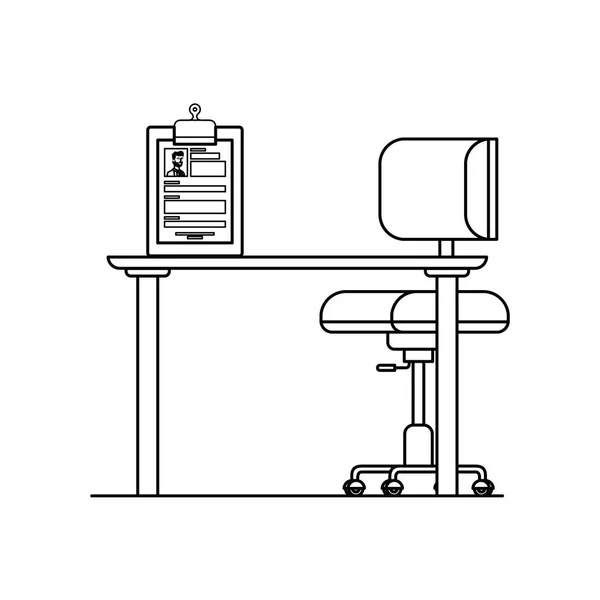 Силуэт офисного стола со значком стула — стоковый вектор