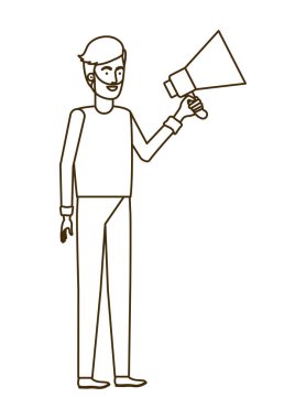 Elinde megafonla genç bir adam.