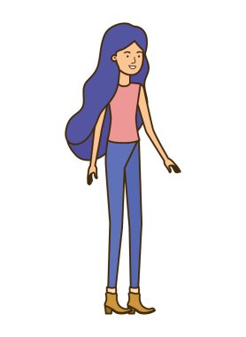 Beyaz arka plan karakterli genç bir kadın.