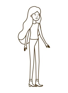 Beyaz arka plan karakterli genç bir kadın.