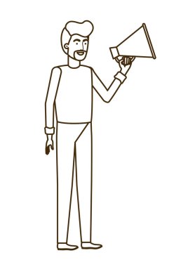 Elinde megafonla genç bir adam.