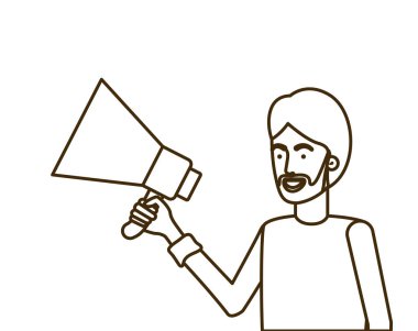 Elinde megafonla genç bir adam.