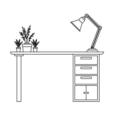 beyaz arka plan lı ofis masası silueti