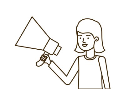 Elinde megafonla genç bir kadın.