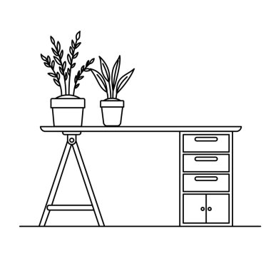 beyaz arka plan lı ofis masası silueti