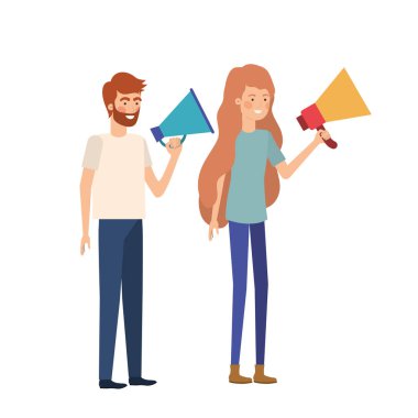 Genç çift ellerinde megafonla.