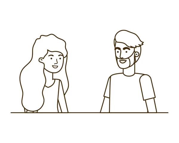 Jeune couple en fond blanc personnage avatar — Image vectorielle