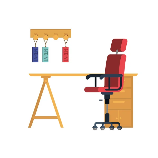 Irodai asztal székkel, fehér háttérrel — Stock Vector
