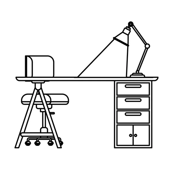 Sylwetka biurka biurowego z ikoną krzesła — Wektor stockowy