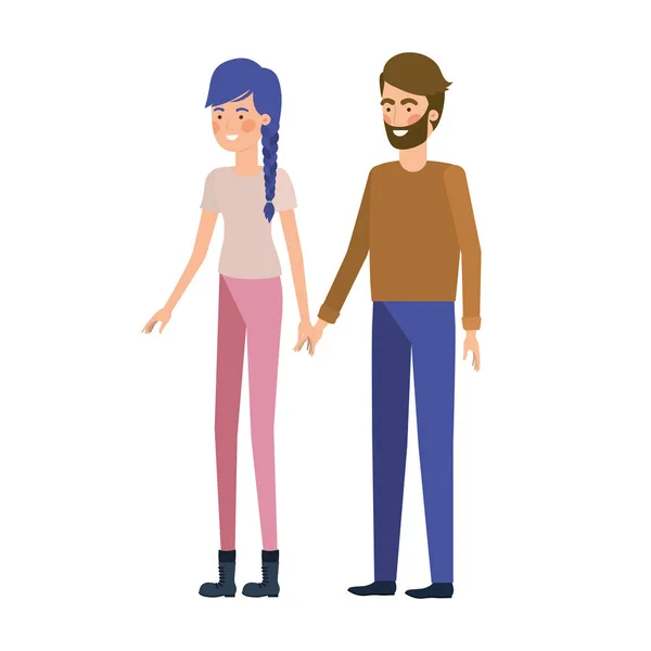 Joven pareja en blanco fondo avatar carácter — Archivo Imágenes Vectoriales