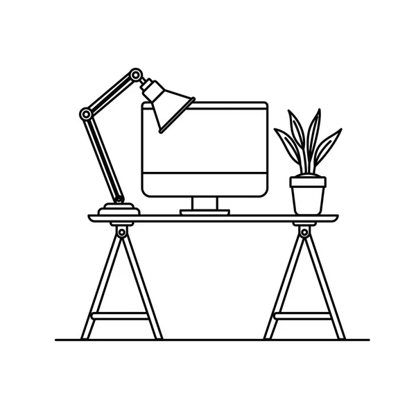 Silhouette de bureau avec fond blanc — Image vectorielle