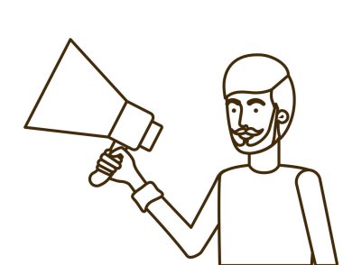 Elinde megafonla genç bir adam.