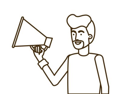 Elinde megafonla genç bir adam.