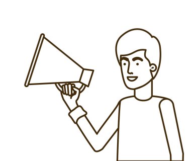 Elinde megafonla genç bir adam.