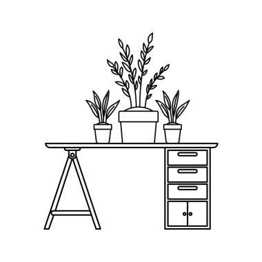 beyaz arka plan lı ofis masası silueti