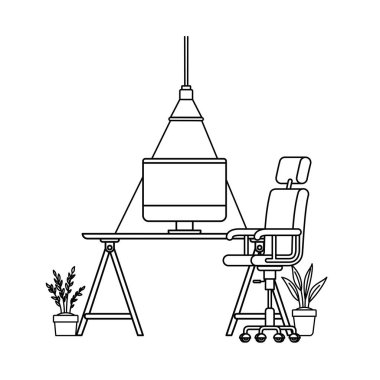 sandalye simgesi ile ofis masası silueti