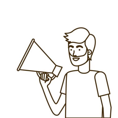 Elinde megafonla genç bir adam.