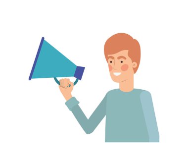 Elinde megafonla genç bir adam.