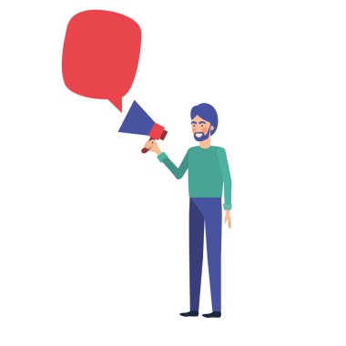 Elinde megafonla genç bir adam.