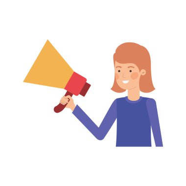 Elinde megafonla genç bir kadın.