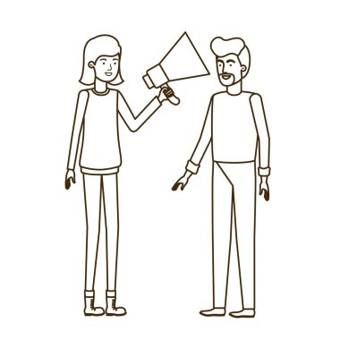 Genç çift ellerinde megafonla.