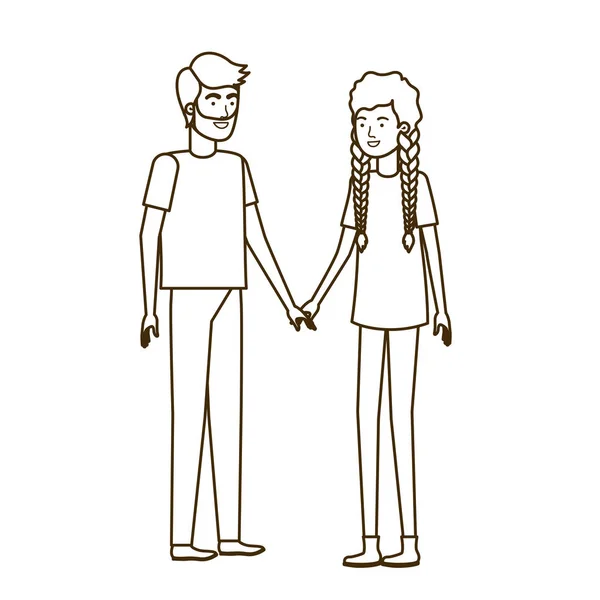 Giovane coppia in sfondo bianco avatar personaggio — Vettoriale Stock