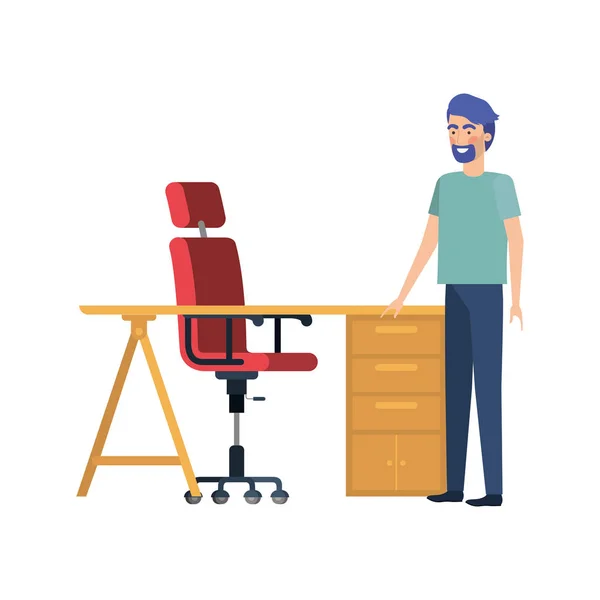 Man in the work office with white background — Stock Vector