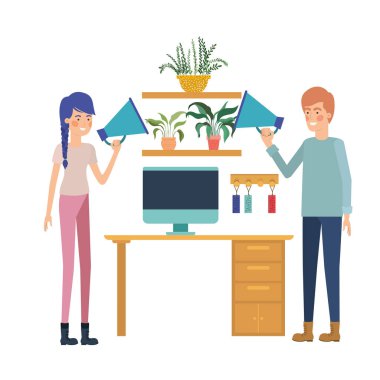 beyaz arka plan ile iş ofisinde çift