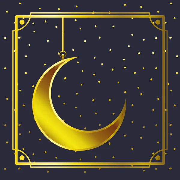 Ay hilal asılı altın çerçeve — Stok Vektör
