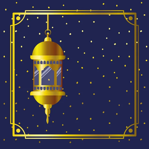 Ramadan kareem moldura dourada com lâmpada pendurada — Vetor de Stock