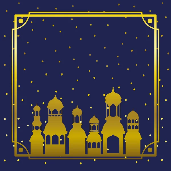 Рама со зданием золотой мечети с звездным небом — стоковый вектор
