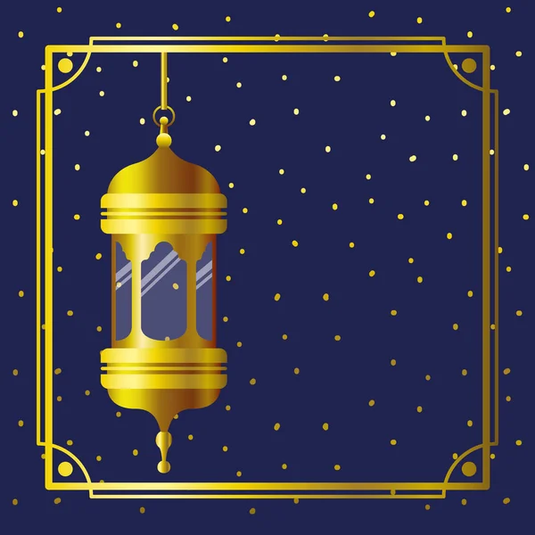 Ramadan kareem cadre doré avec lampe suspendue — Image vectorielle