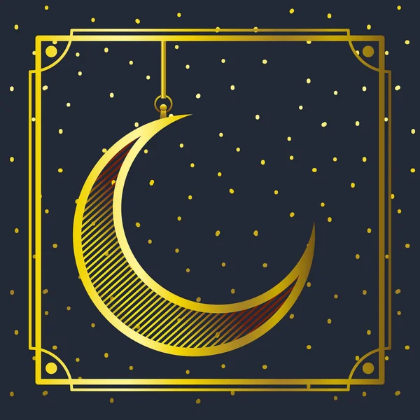 Marco dorado con luna creciente colgando — Vector de stock