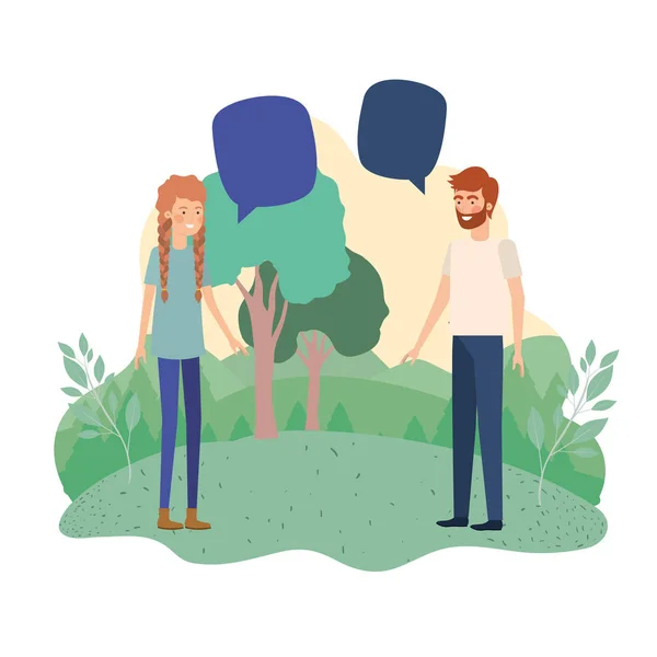 Young couple with landscape avatar character — Stock Vector